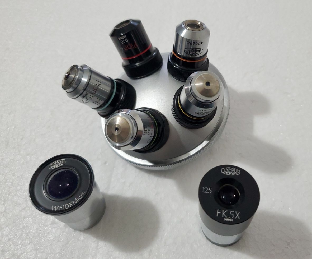 Vintage OLYMPUS Turret w/ 5 Objectives - HI PLAN 100/1.25, PLAN 40, 20, 10, 4