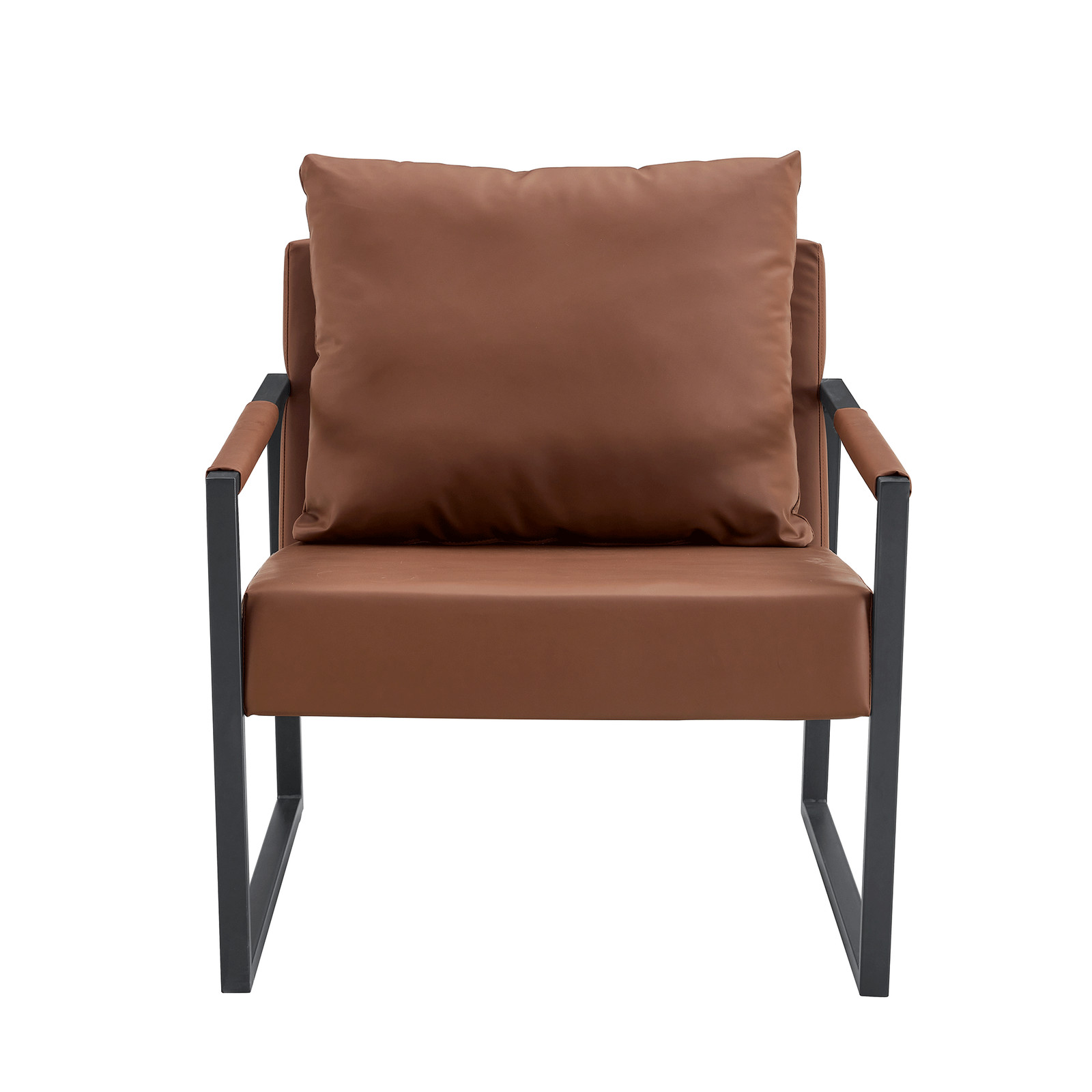 Set of 1 Classic Brown PU Leather and Metal Frame Sofa -Ergonomically designed,