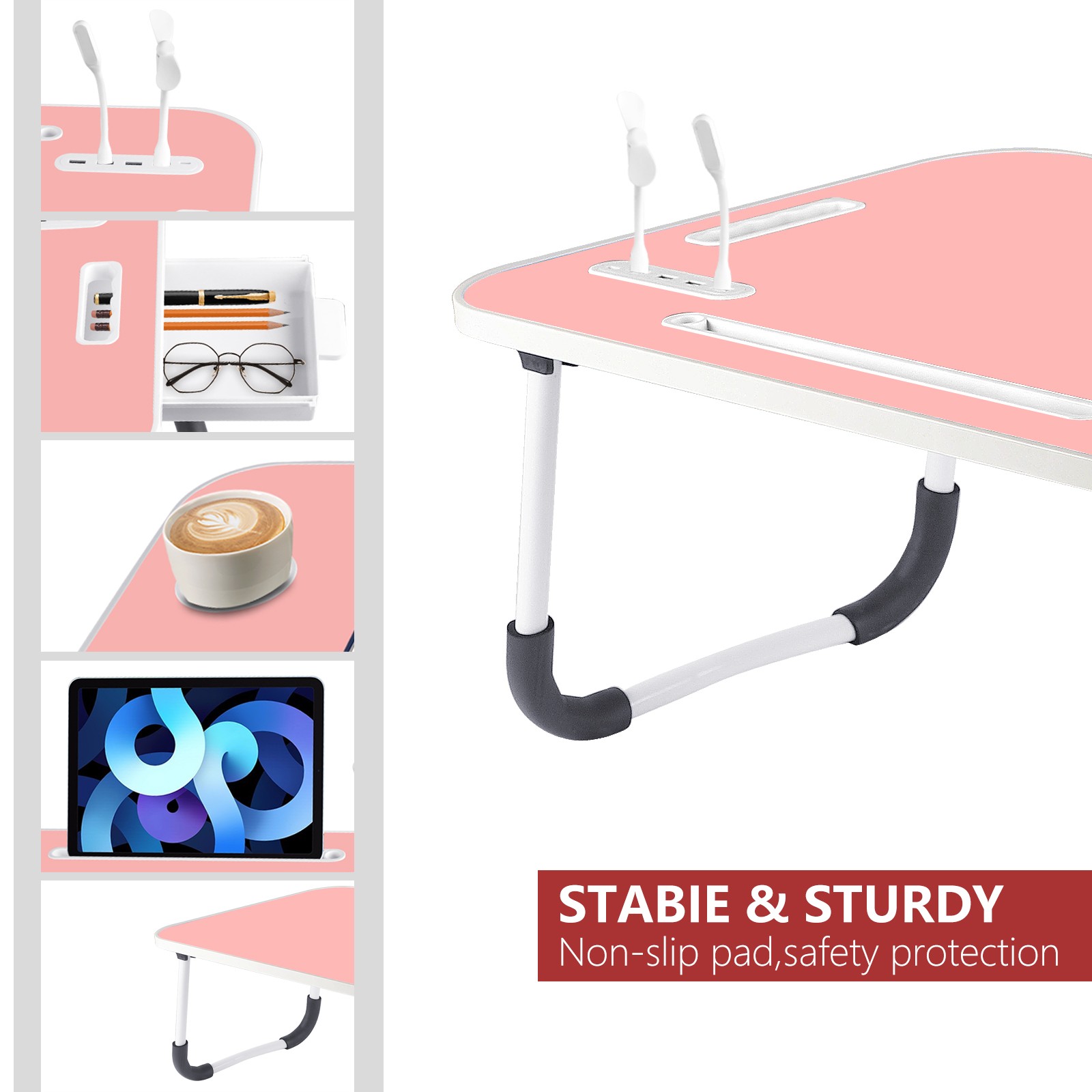 Laptop Tray Lap Desk Stand Foldable Bed Table Notebook Tray Cup Slot Adjustable