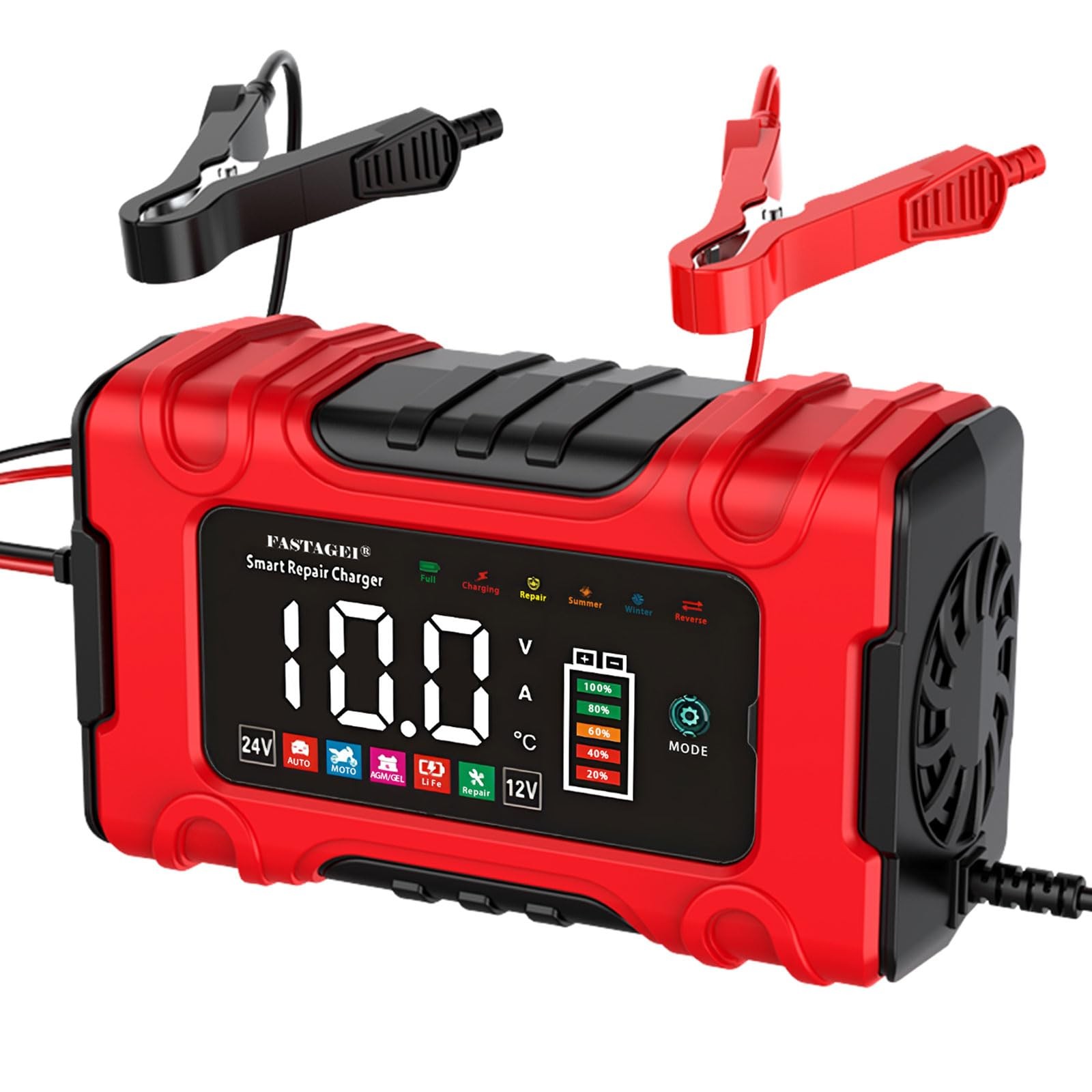 FASTAGEI LiFePO4/Lead Acid Battery Charger Smart red and black