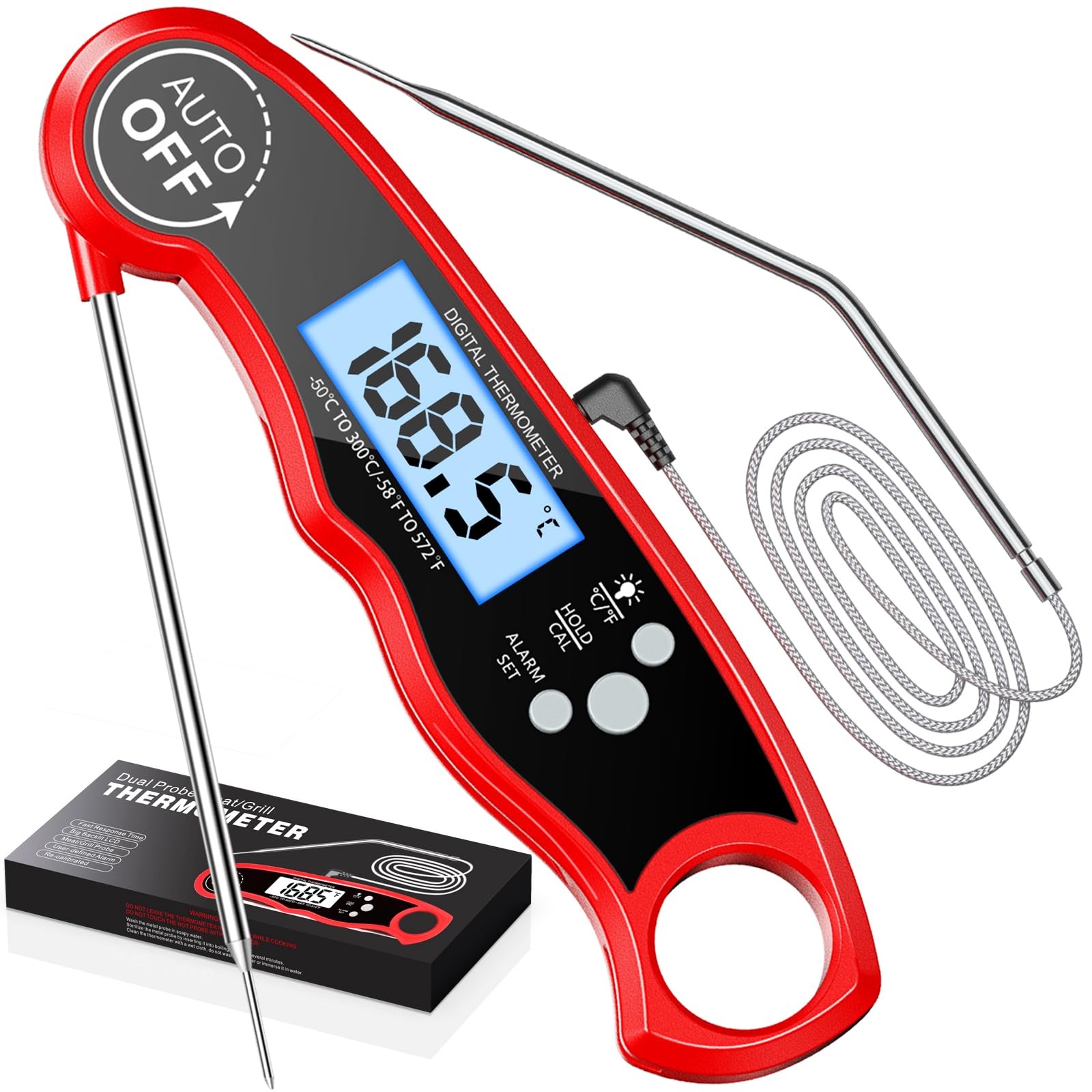 Meat Thermometer Digital, Instant Read Food Thermometer with Dual Probe, Back...