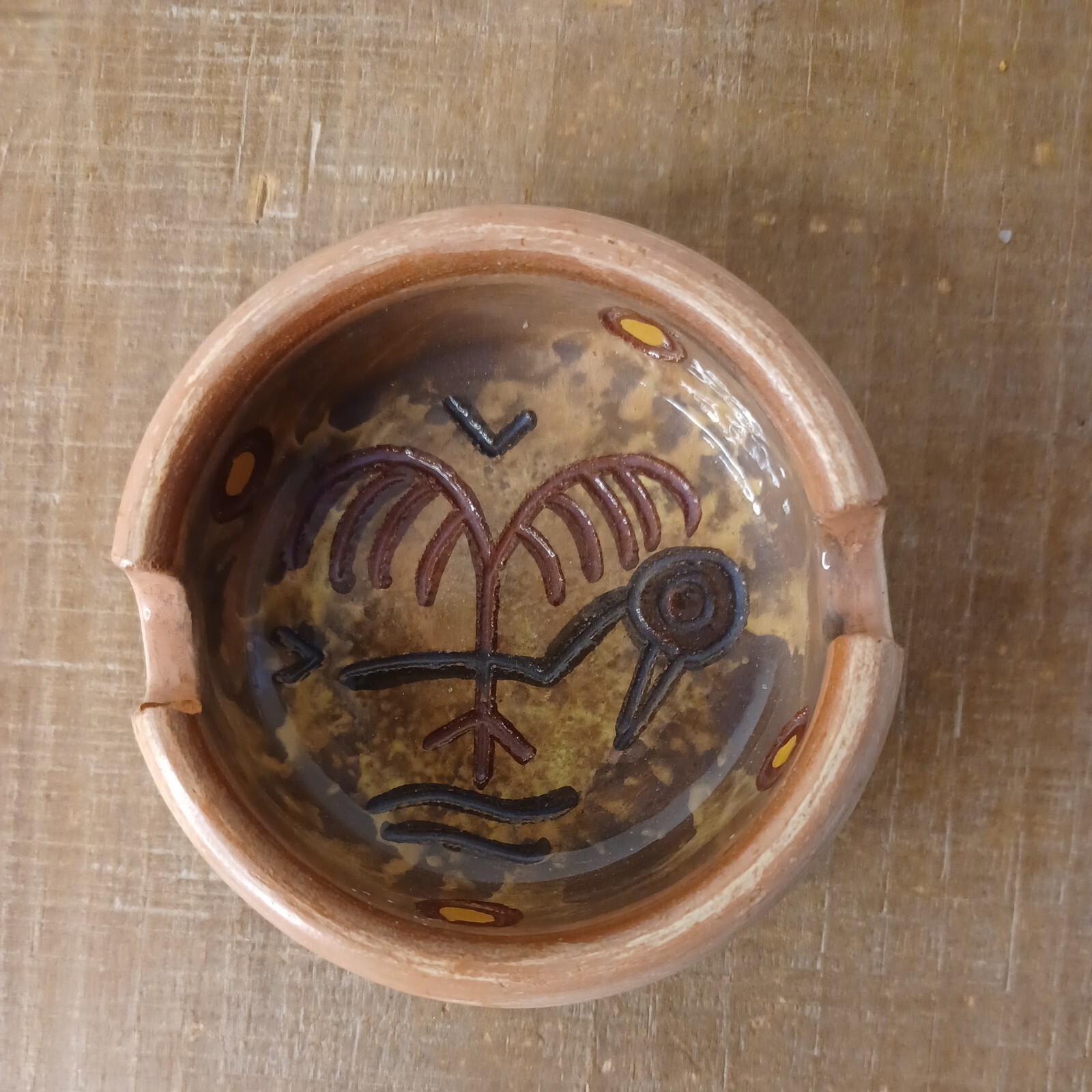 Urubamba Cusco Peru Hand Painted Clay Pottery Bird Ashtray 3"x1"