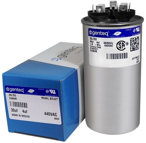 30+4 uF 440 VAC Genteq GE Capacitor 30/4 Dual MFD Run Round C4304R 25L753