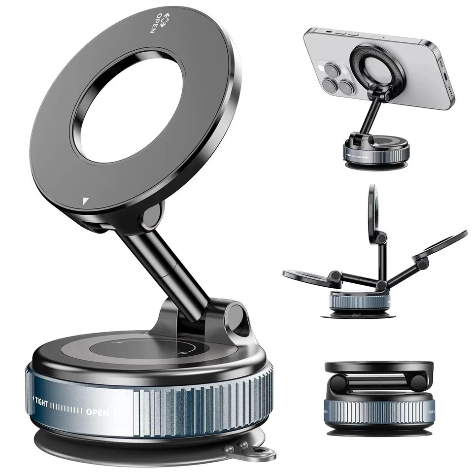 Vacuum Magnetic Phone Holder for Car – Zinc Alloy Suction Car Mount, Adjustable