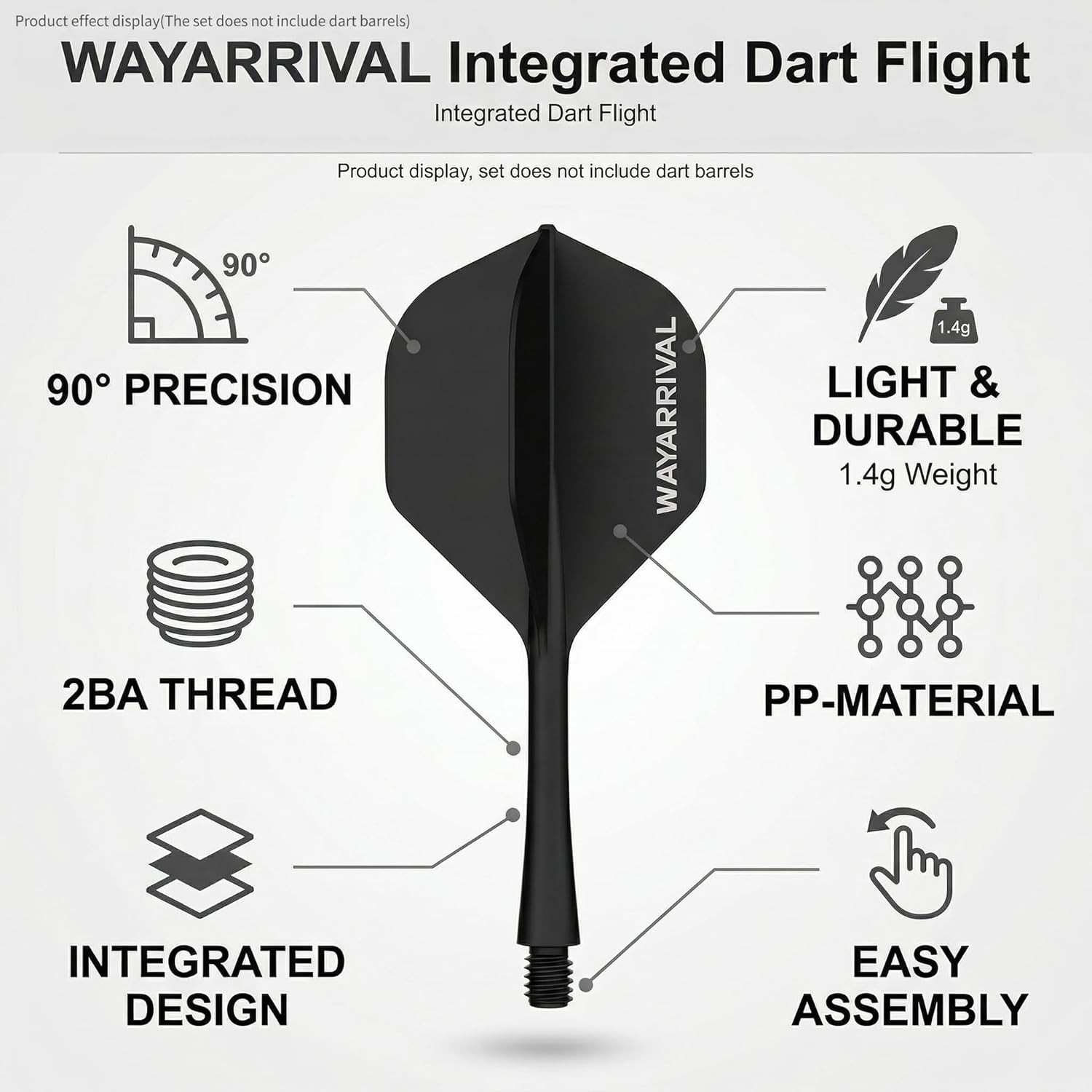 Unbreakable Integrated Dart Flights with Stems, 3 Pack, Universal 2BA Fit