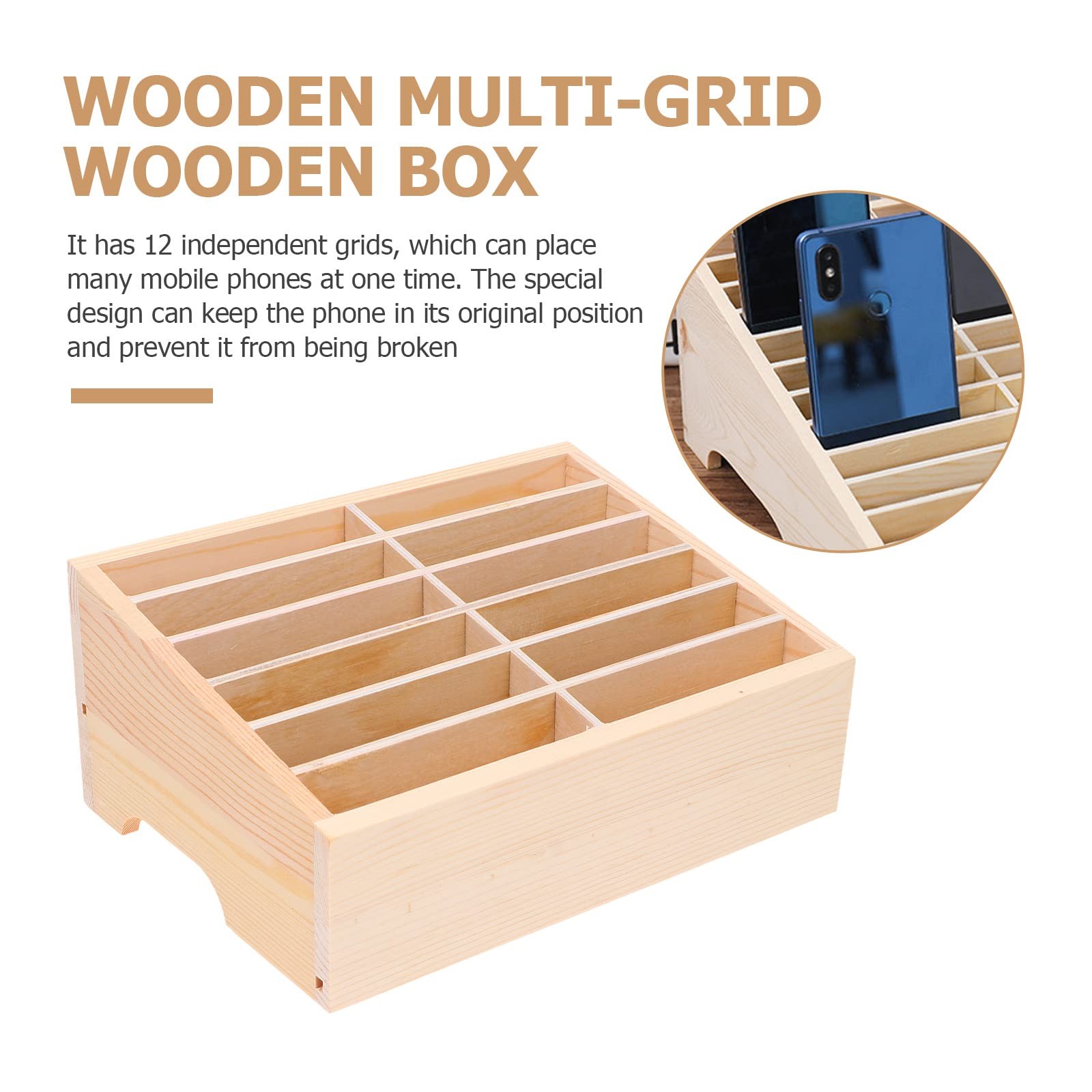 Cell Storage Box Cell Storage Box 12- Grid Wooden Mobile Desktop Organizer fo...