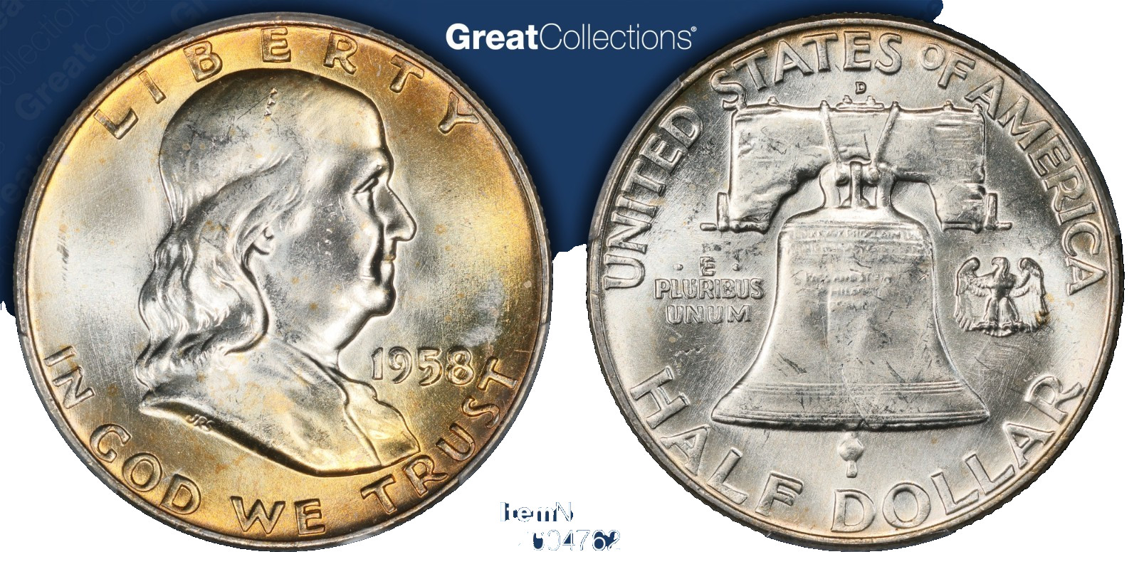 1958-D Franklin Half Dollar Pcgs ms 64 Gold toning