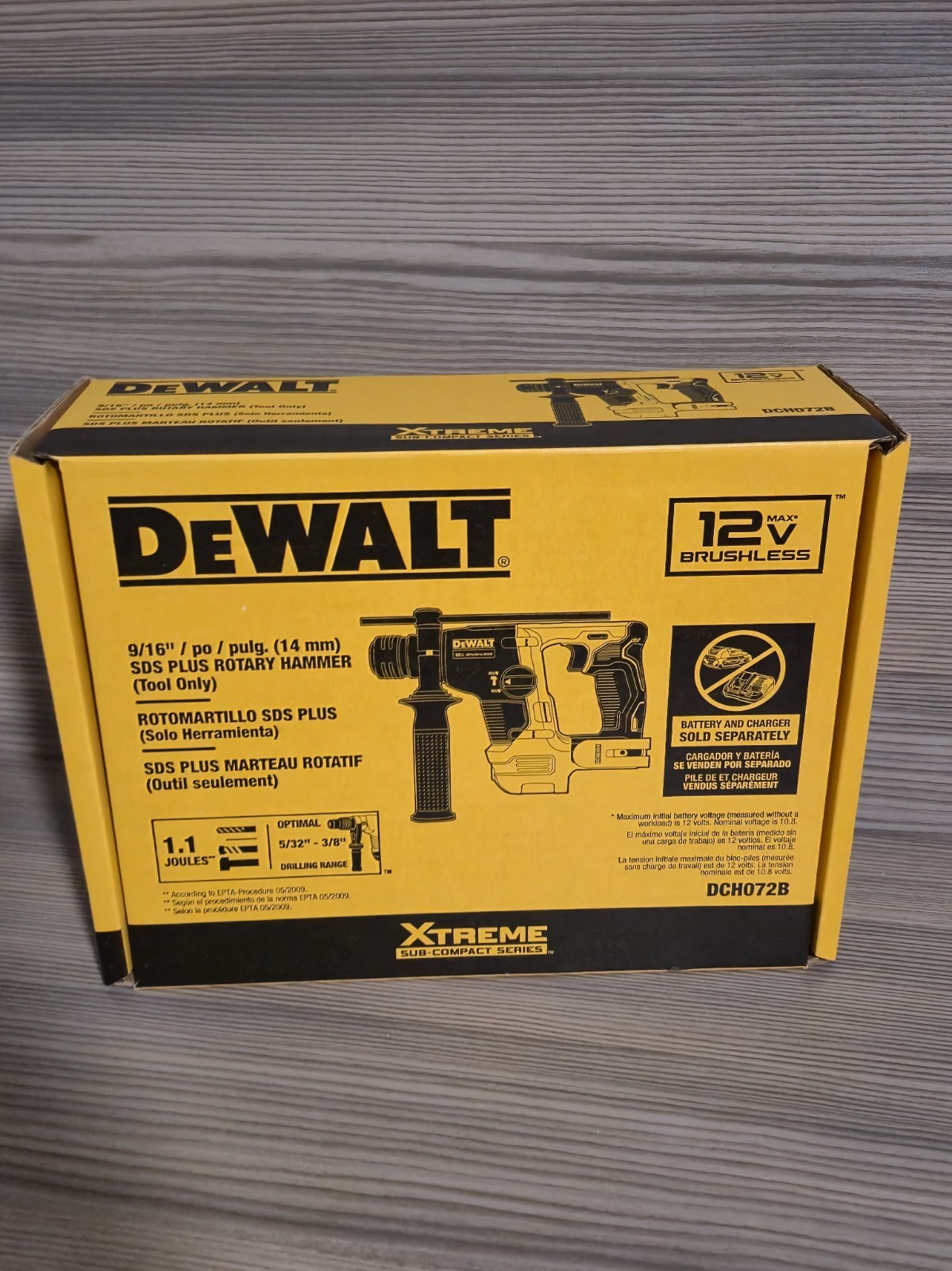 DEWALT XTREME 12V  Max SDS-plus Cordless Rotary Hammer Drill DCH072B Tool  Only