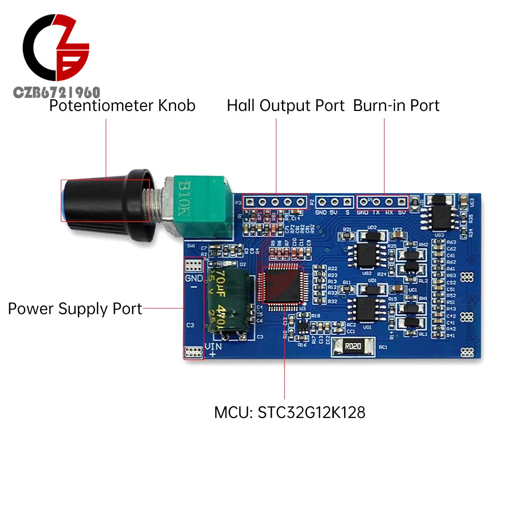 3-Phase Brushless Motor ESC Speed Controller Module W/ Hall DC12-24V 10A STC32G