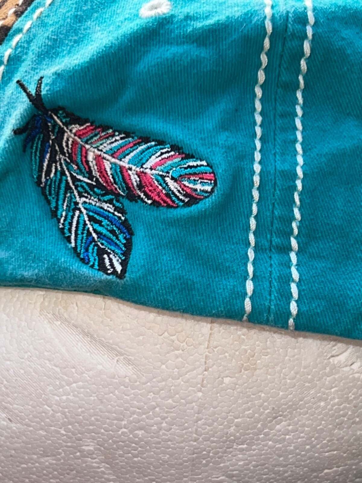 Teal Faux Leopard Print Hat Cap Hook Loop Districts4350 Free Spirits Patch EUC