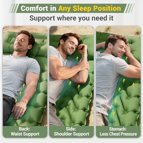 Camping Sleeping Pad, Backpacking Sleeping Pad with Built-in Pillow and Green