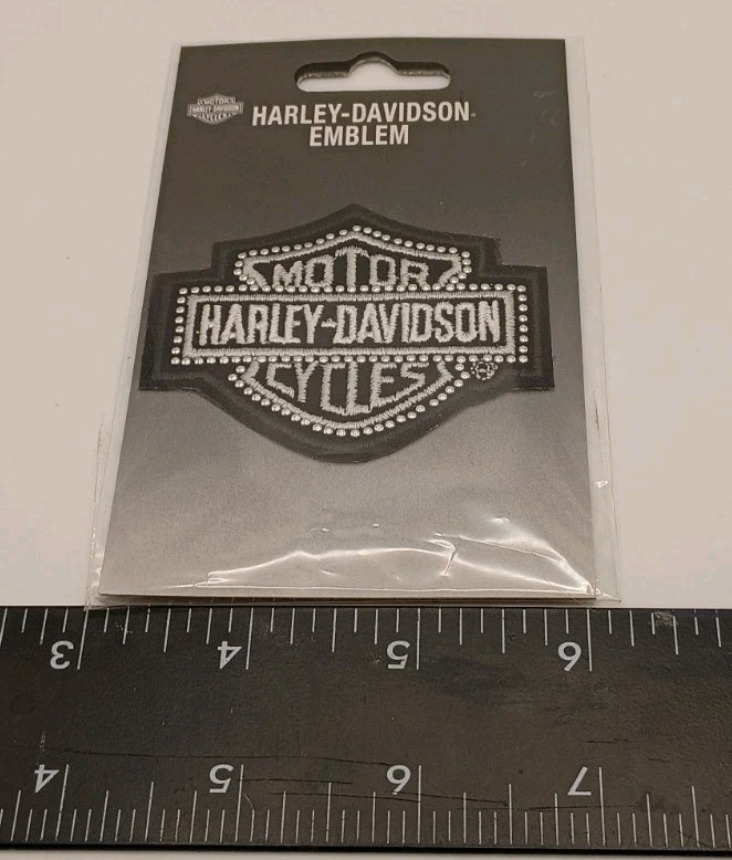 Vtg. 2005 Small Black Harley Davidson Silver Studded Bling Bar & Shield Patch