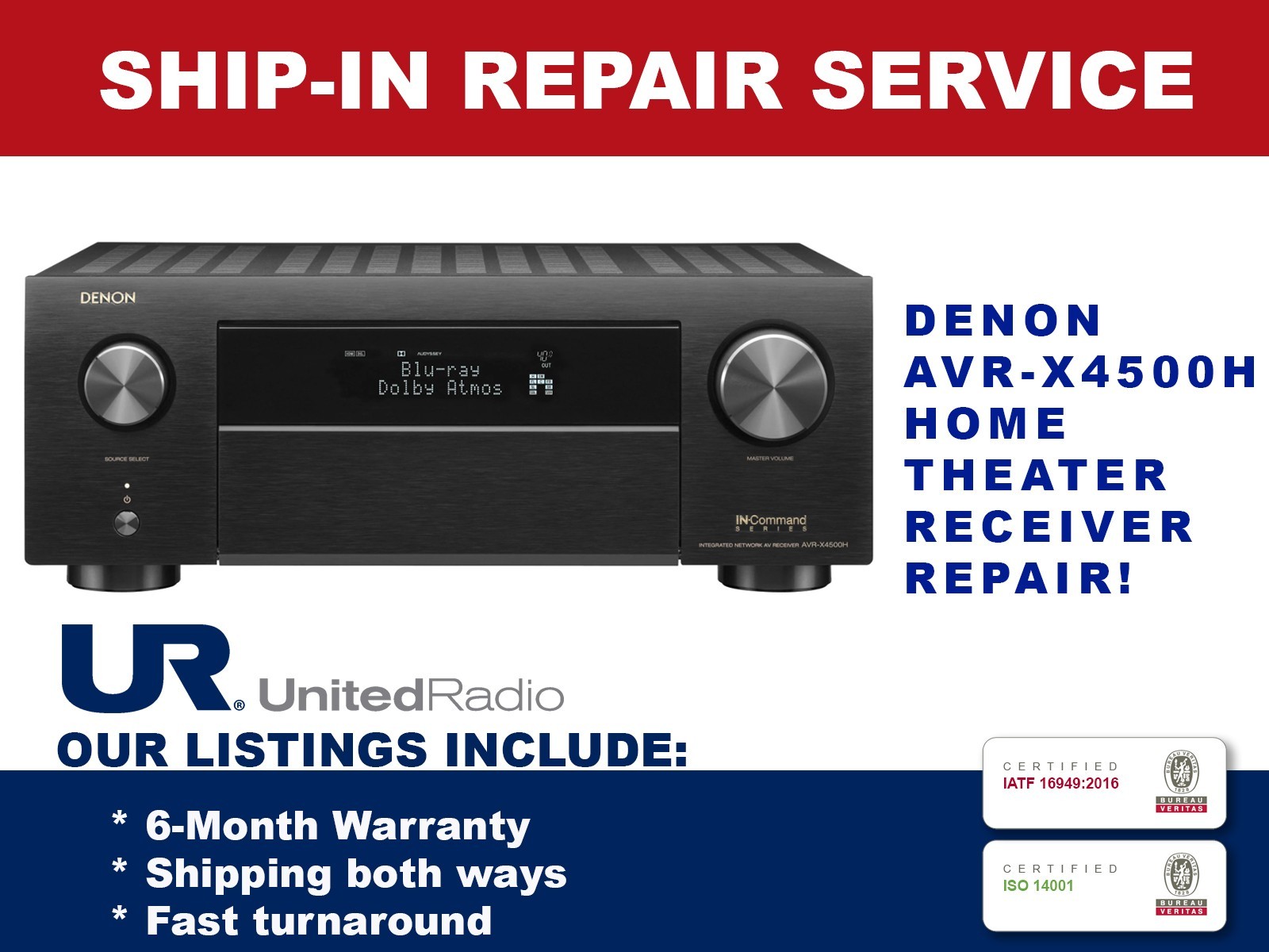 REPAIR SERVICE FOR DENON AVR-X4500H IN-COMMAND 9.2 CHANNEL HOME THEATER RECEIVER