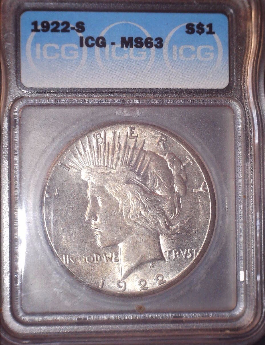 1922-S Peace Silver Dollar, ICG MS 63. Original Patina  and Issue Free !!