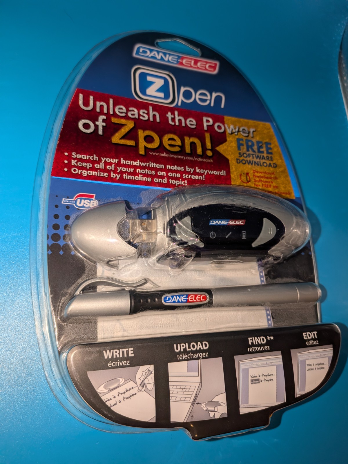 2008 DANE-ELEC Z PEN Digital Pen Receiver & USB Cable Write Upload Find & Edit
