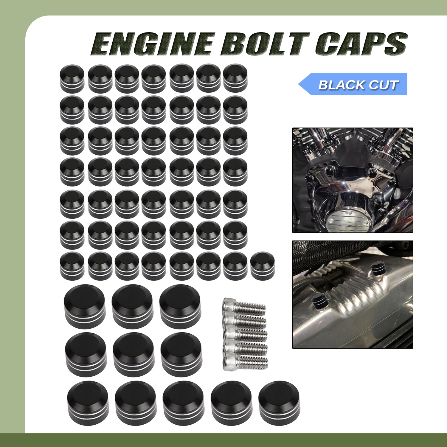 CNC Black Cut Engine Toppers Bolt Caps Cover For Harley Fat Boy Softail Springer