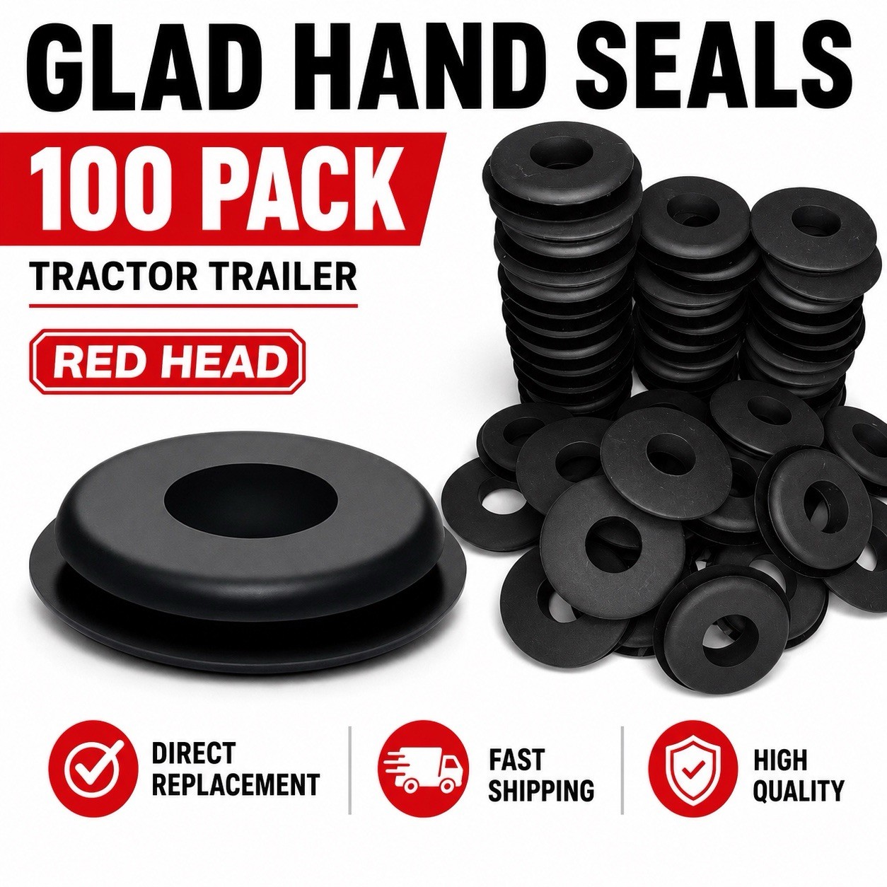 Red Head 100 Pack | Tractor Trailer Glad Hand Seals ** Free Shipping!