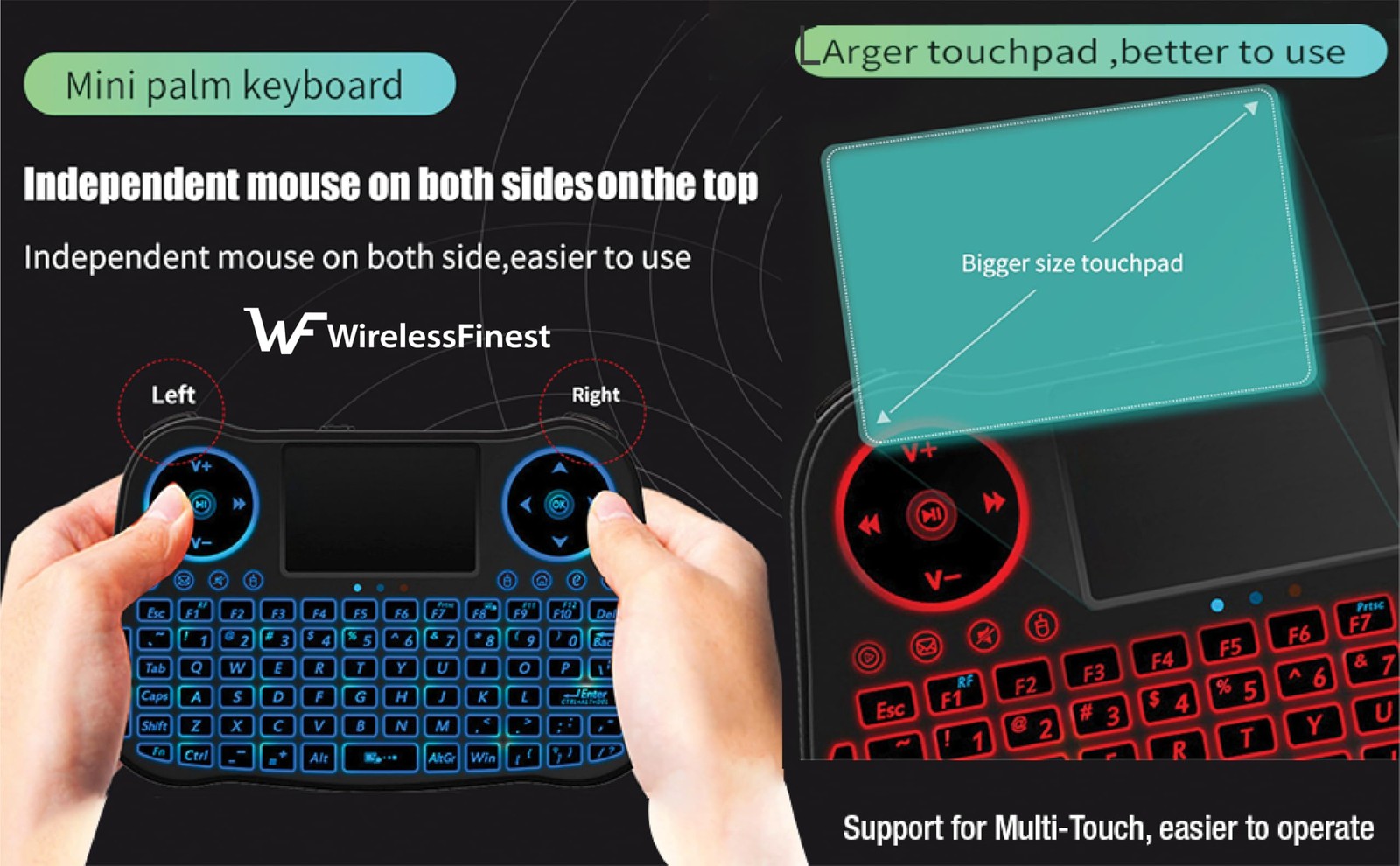 Wireless Mini Handheld Smart TV Remote Keyboard Touchpad Mouse Combo Black