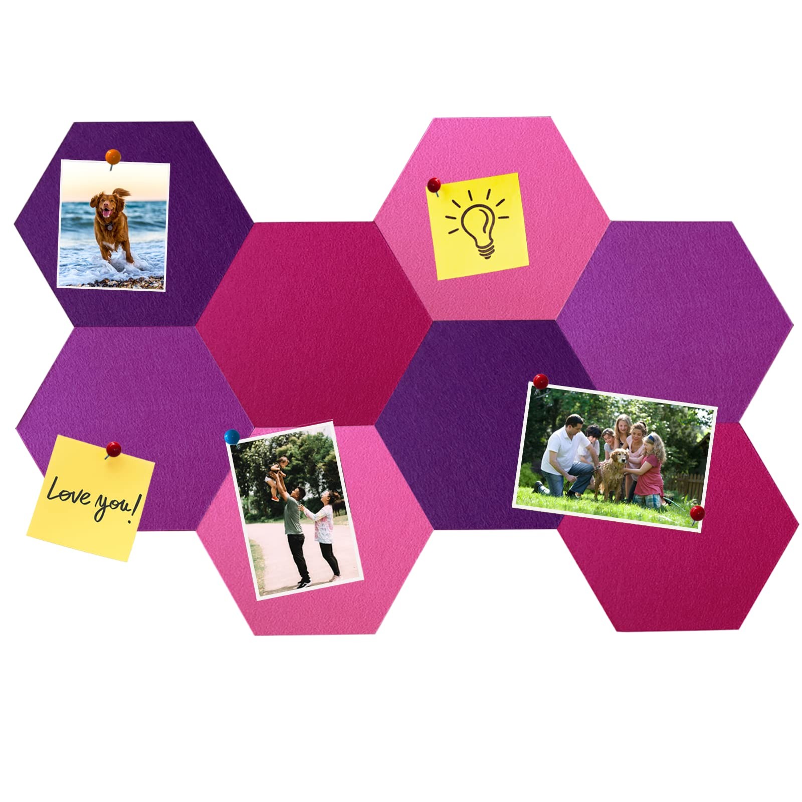 HULAVO 8Pcs Hexagon Felt Cork Board Tiles, Self Adhesive DIY Bulletin Board Pin