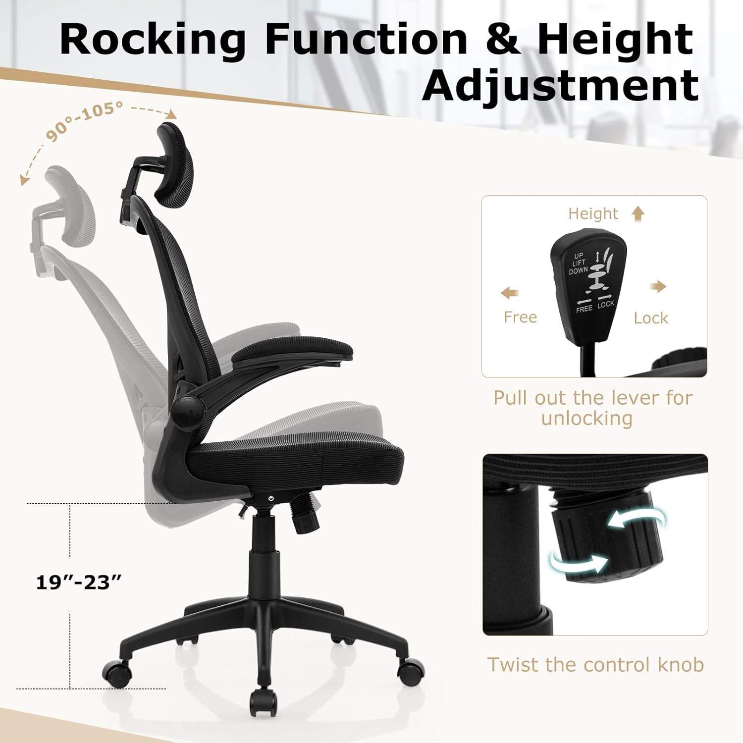 Ergonomic Mesh Office Chair Home Office Desk Chair W/ Adjustable Headrest