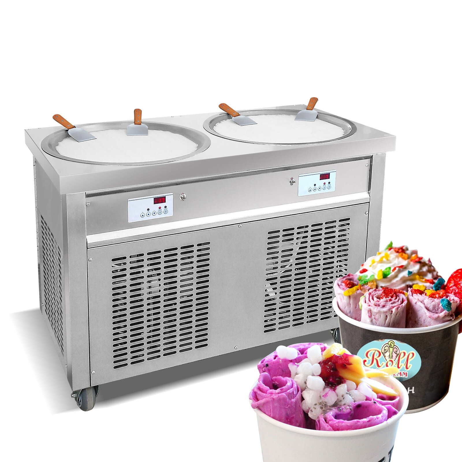 Kolice ETL NSF Commercial rolled ice cream machine with double round 22'' pans