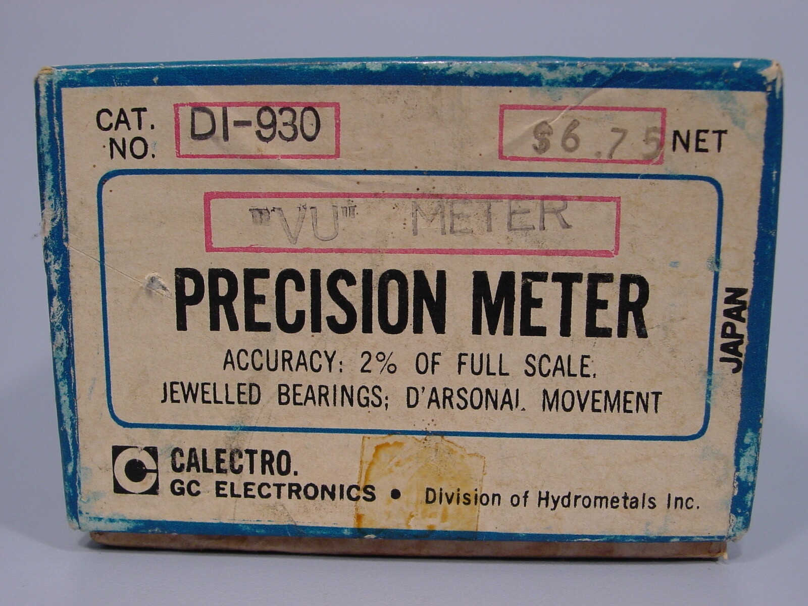 New Old Stock Calectro DI-930 Precision Meter, "VU" Meter