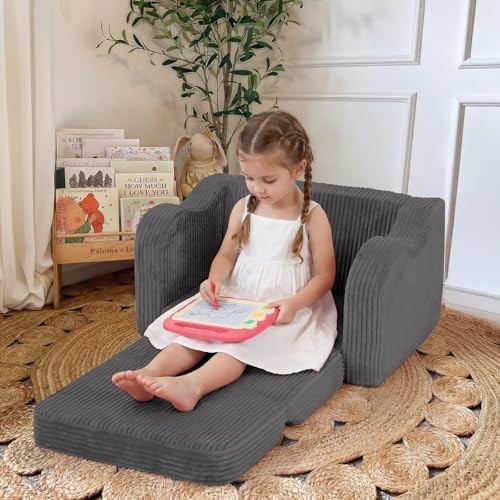 Toddler Chair Comfy for 1-3 Years Old Kids Couch Bed Fold Corduroy Dark Grey
