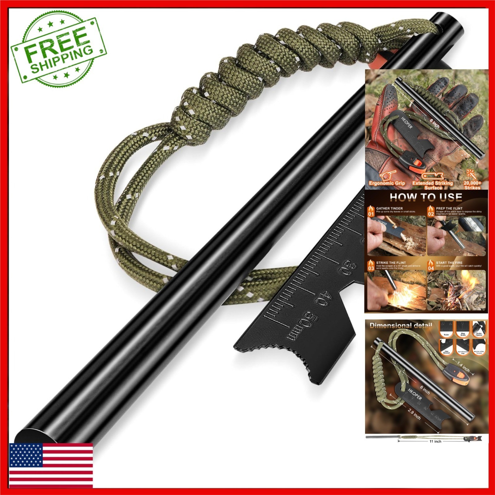 Hkoper Ferro Rod Fire Starter Kit - 20,000 Strikes for Camping & Hiking