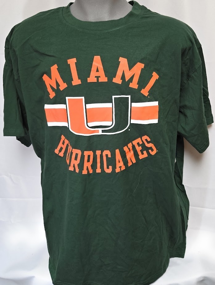 Mens Champion Univ of Miami Hurricanes NCAA B&T Green Screened Tee T-Shirt