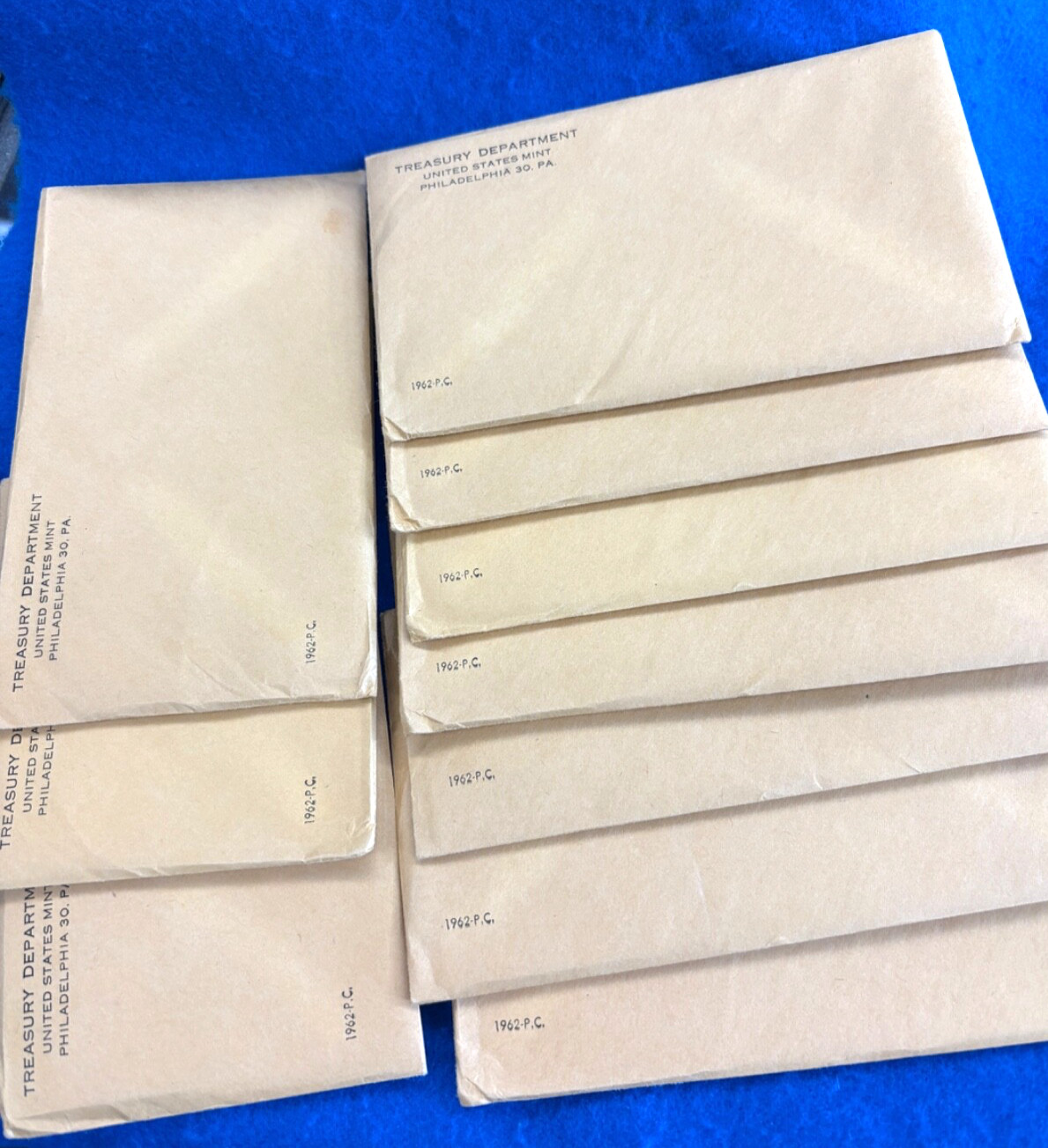 Lot TEN 1962 U.S. Silver Proof Five Coin Sets Sealed Never Opened