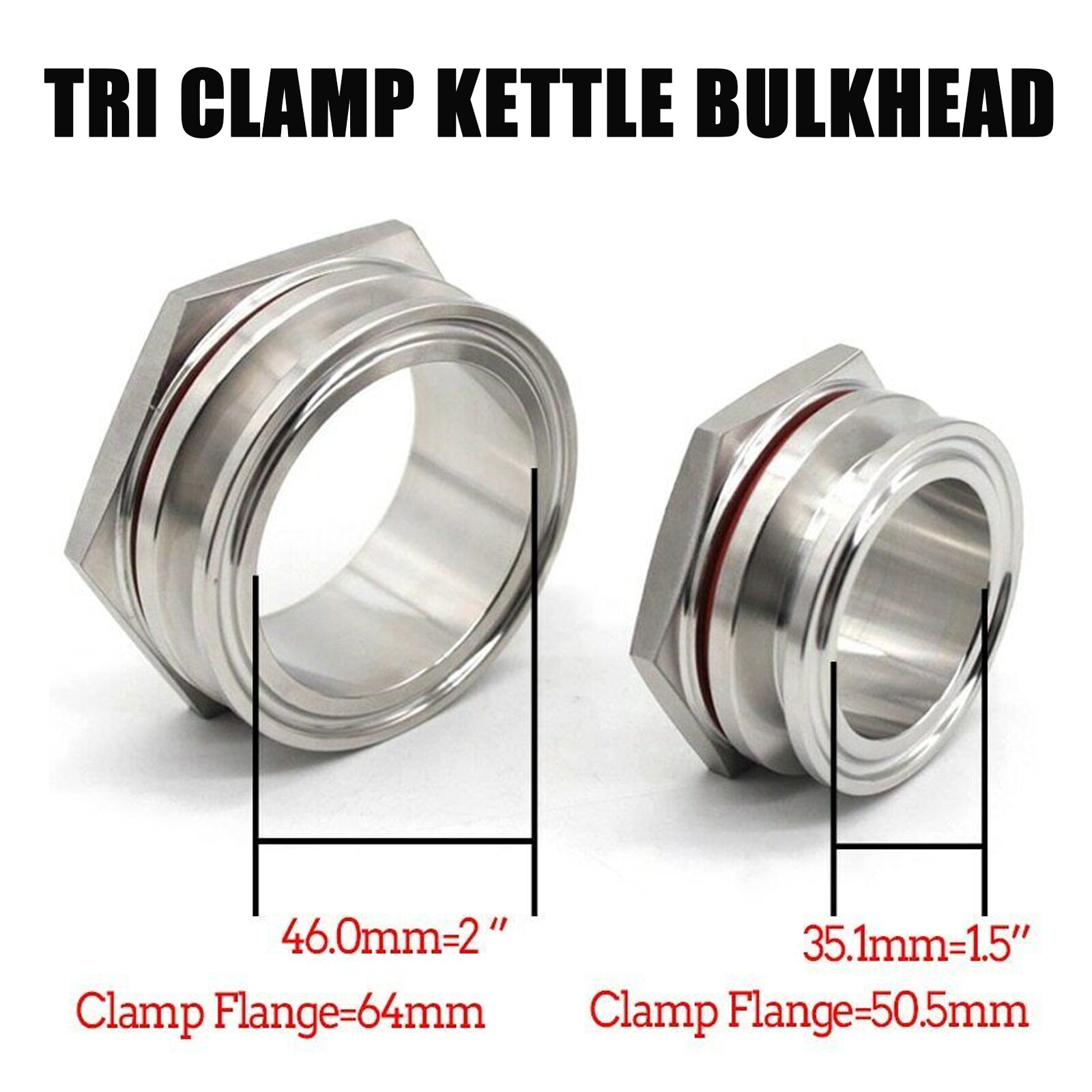 Stainless Steel SS304 Tri Clamp Kettle Bulkhead Weldless Bulkhead 1.5"/2"