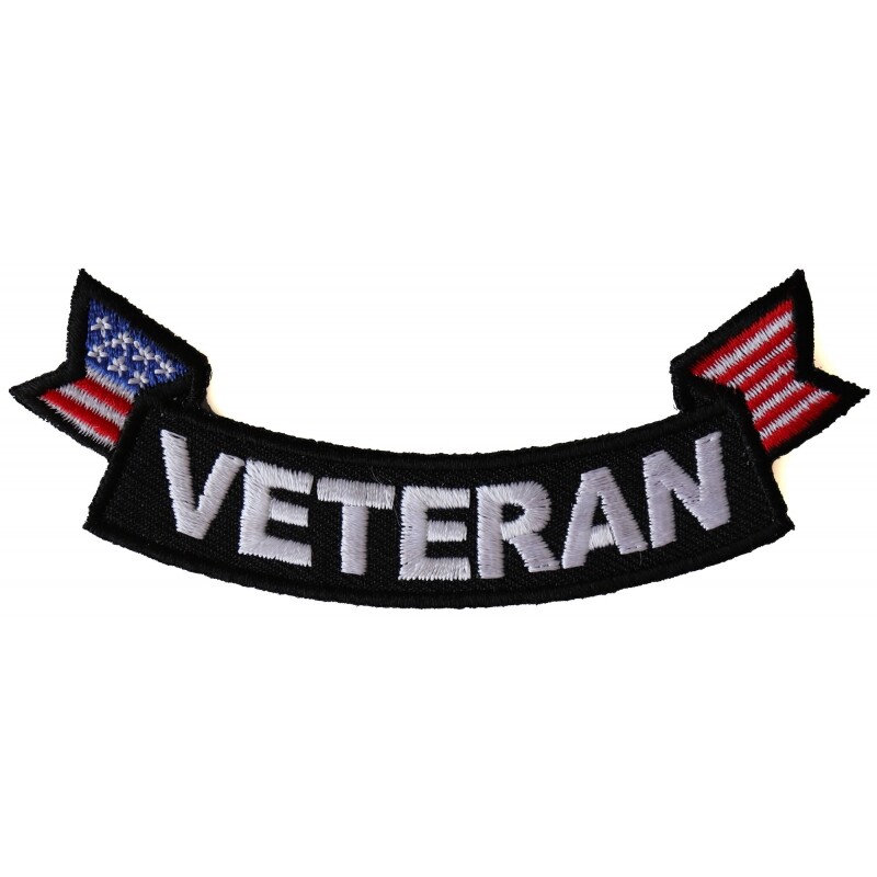 Patch, Small Rocker (Iron-On), Veteran United States Flag Military, 4" x 1.5"