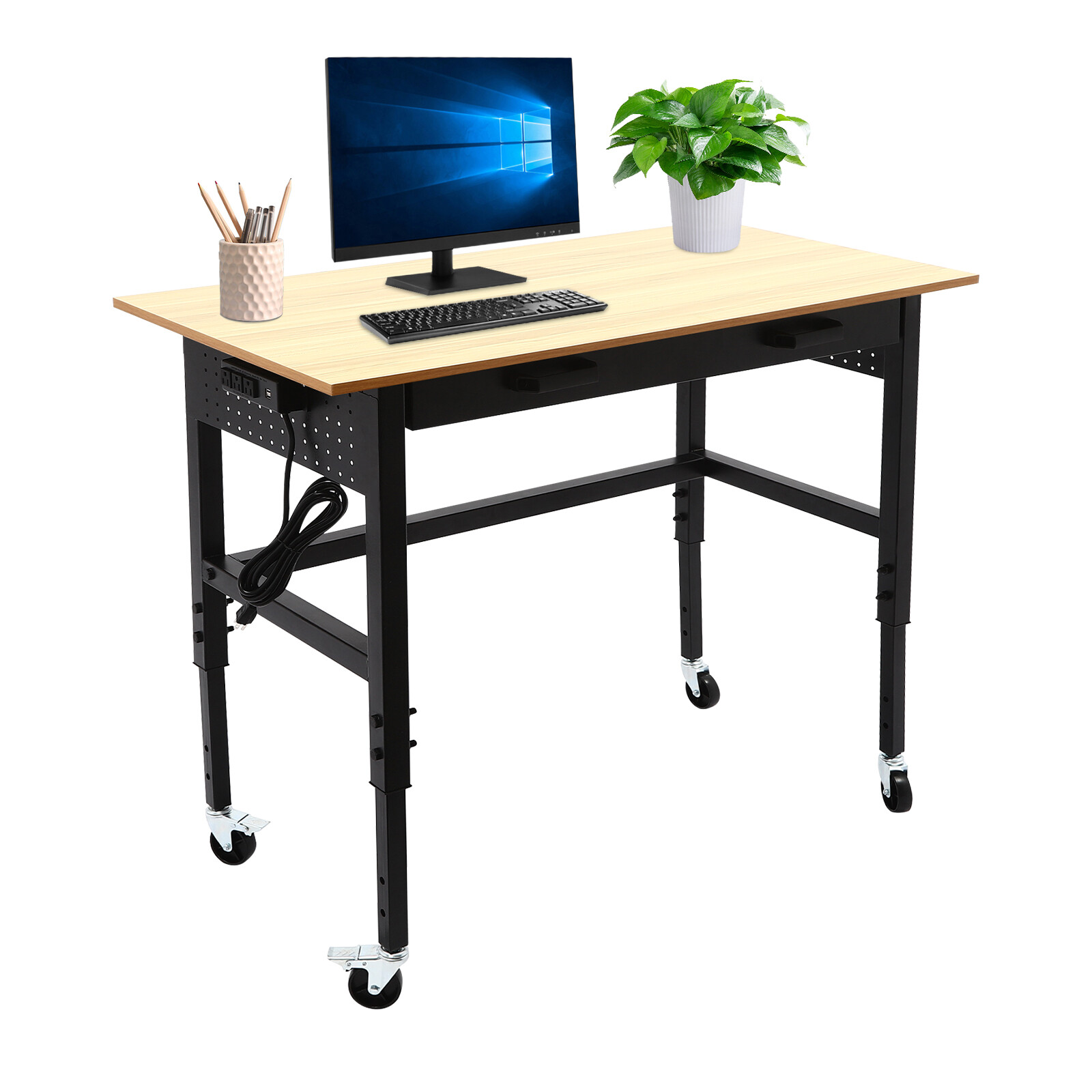 Mobile Workbench, Work Bench for Garage Office Home, Height Adjustable Workbench