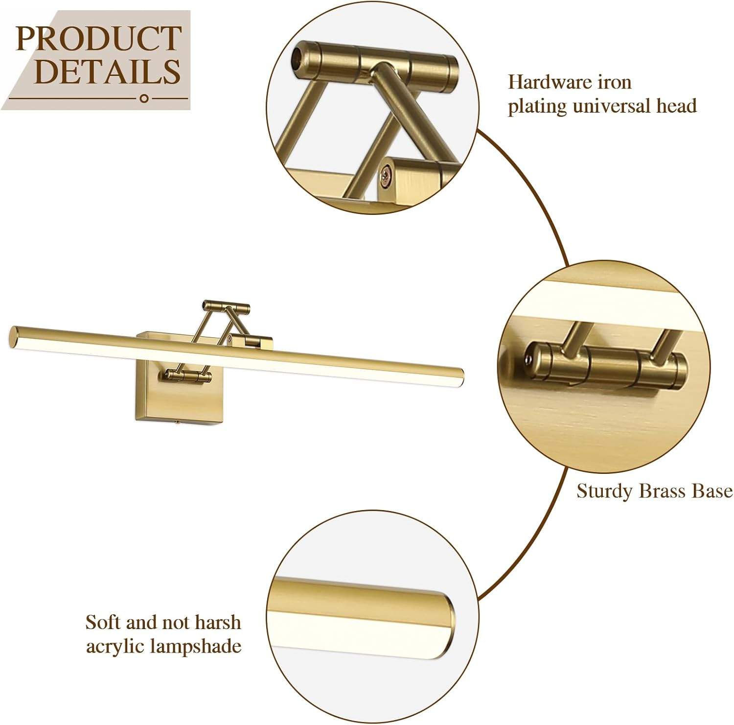 Hard-Wired Picture Light for Wall Brass Art Lighting Dimmable Gallery Light 23.6