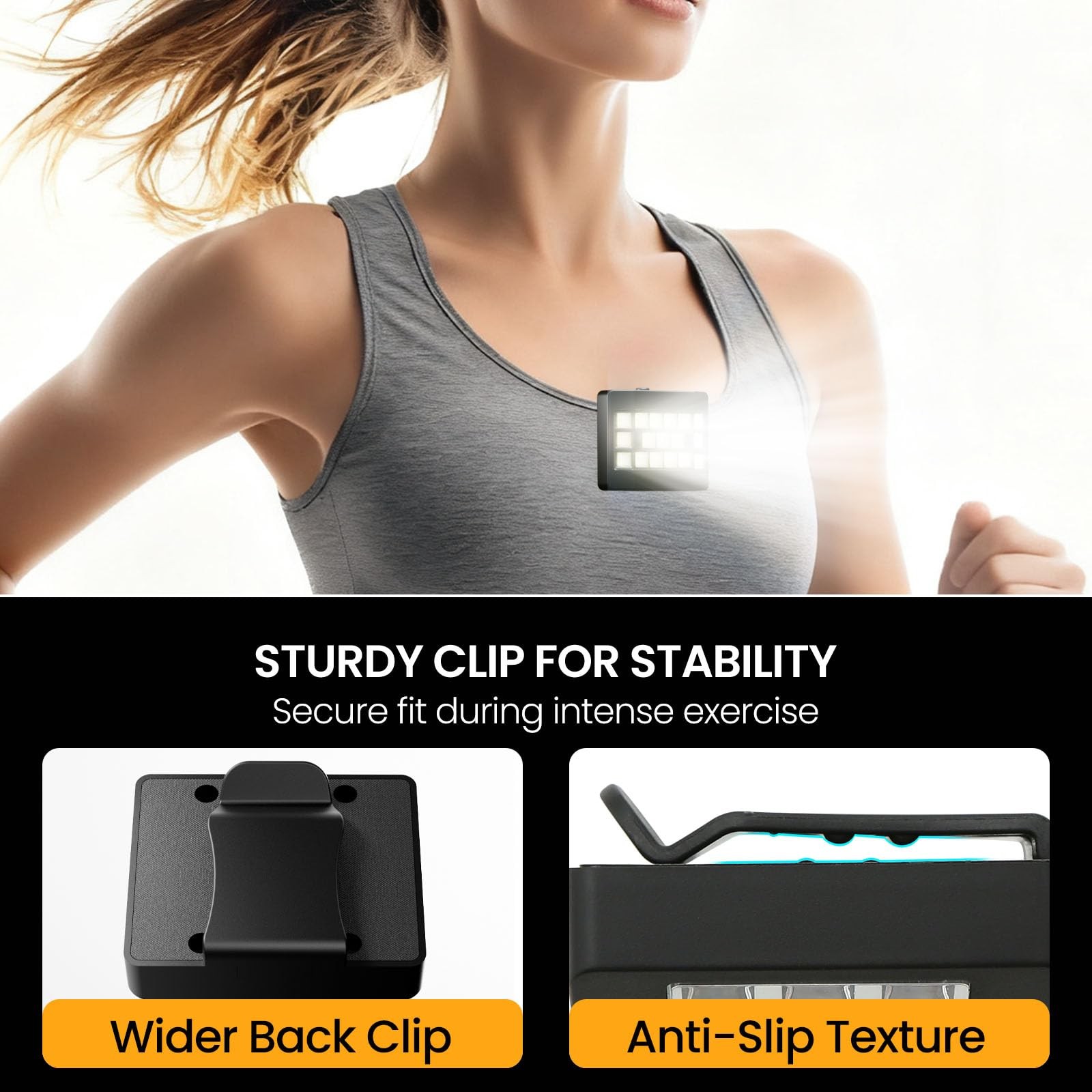 Fymblin Running Lights for Runners, Clip on Flashlight, Rechargeable Black
