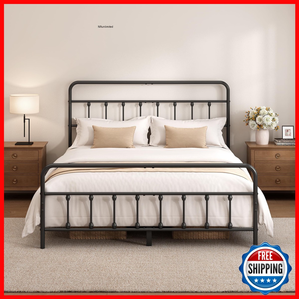Chroark Queen Size Metal Bed Frame Headboard And Footboard,Black Chr-KAS88-Q