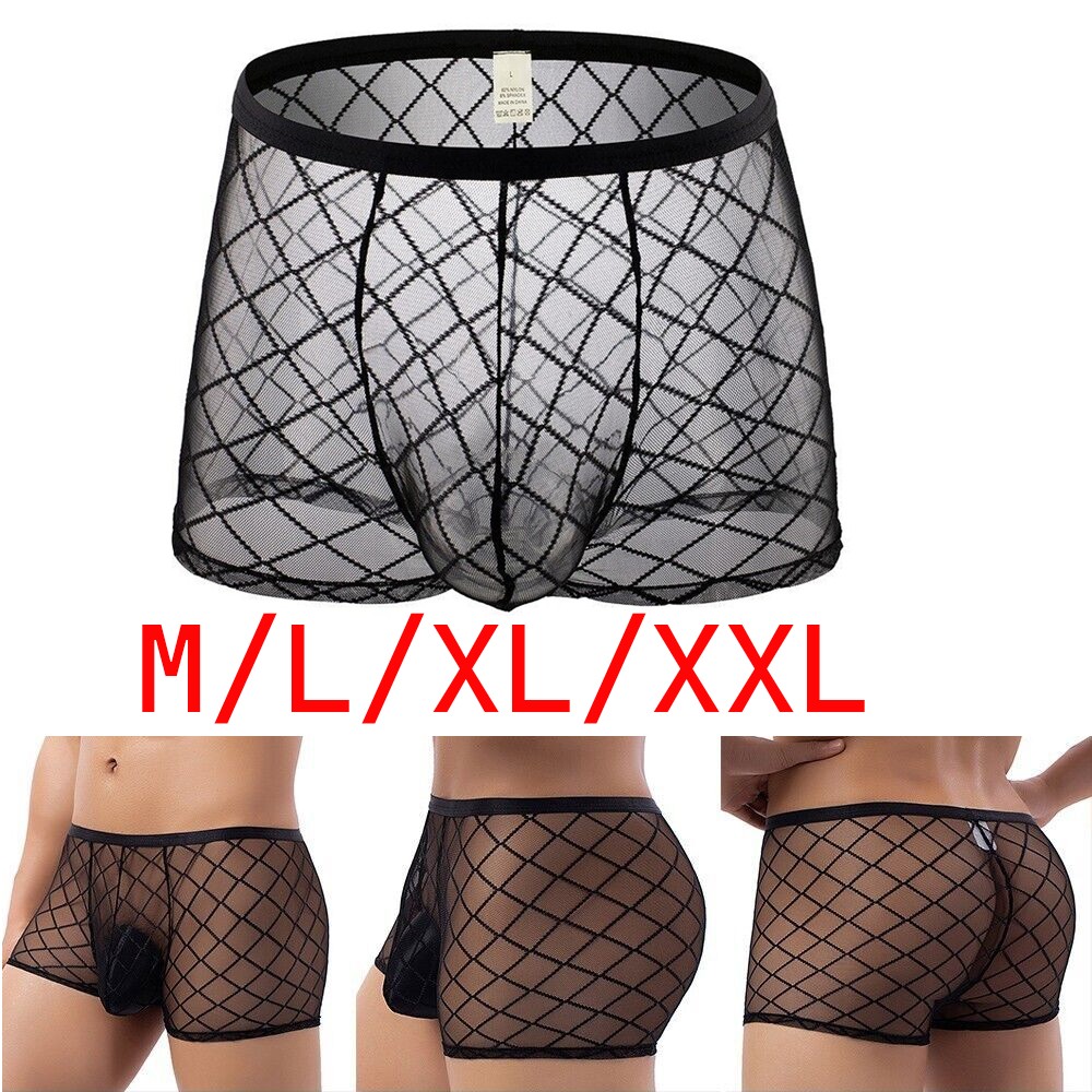 Sexy Mens See Through Mesh Boxer Briefs Underwear Panties Shorts Panties Undies