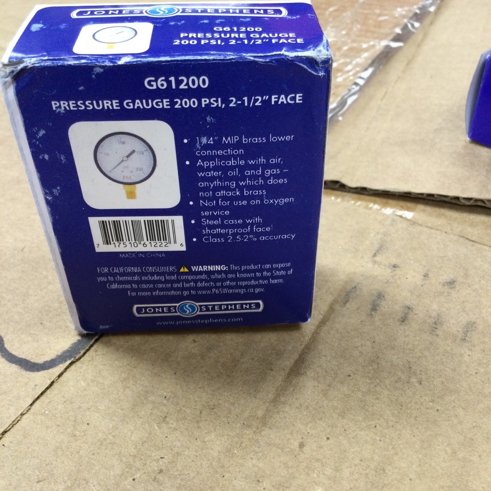 New Jones Stephens G61200 Pressure Gauge 200 PSI 2.5 Inch Face