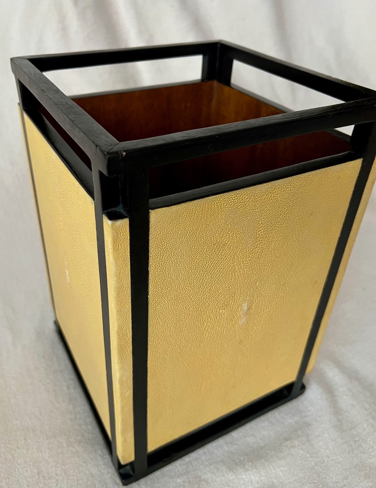 Vintage R &Y Augousti Exotic Shagreen Stingray Wood Contemporary Waste Basket