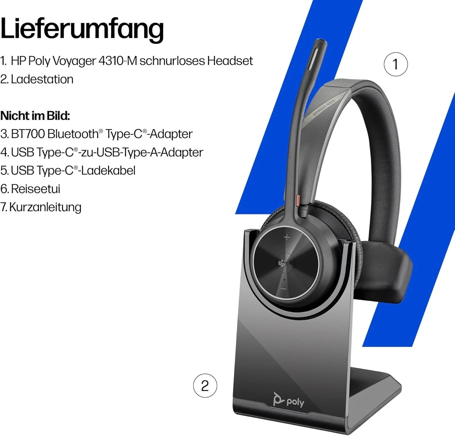 Poly Voyager 4310, Wireless UC Headset and Charging Dock - One Ear Bluetooth