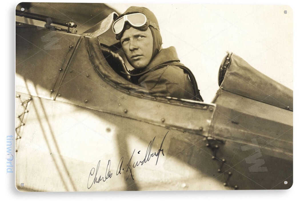 TIN SIGN Charles Lindberg, Pilot, Aircraft Photography, Aviation Decor, A925