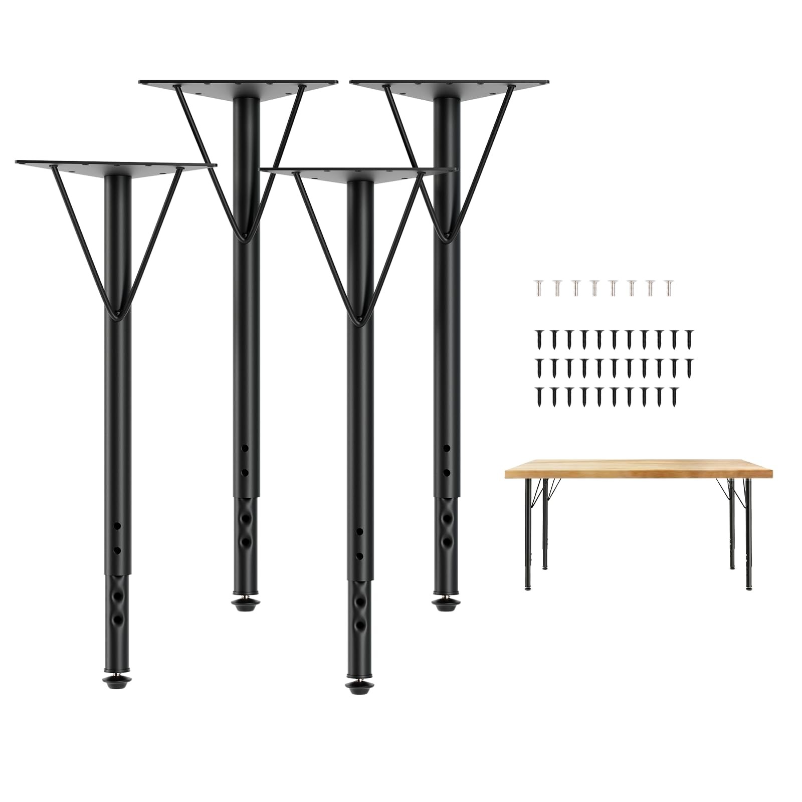 Adjustable Table Legs 19-30 Inch, Metal Furniture Legs, 4 Pack Black