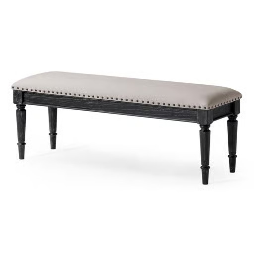 Maven Lane Traditional Upholstered Wooden Bench, Black Finish (For Parts)