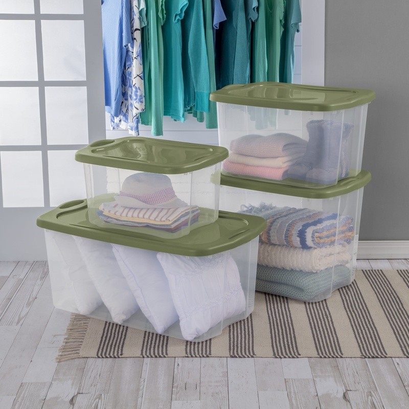 Carry Clear Storage Bin Stackable Plastic Container W/ Grip Handles New