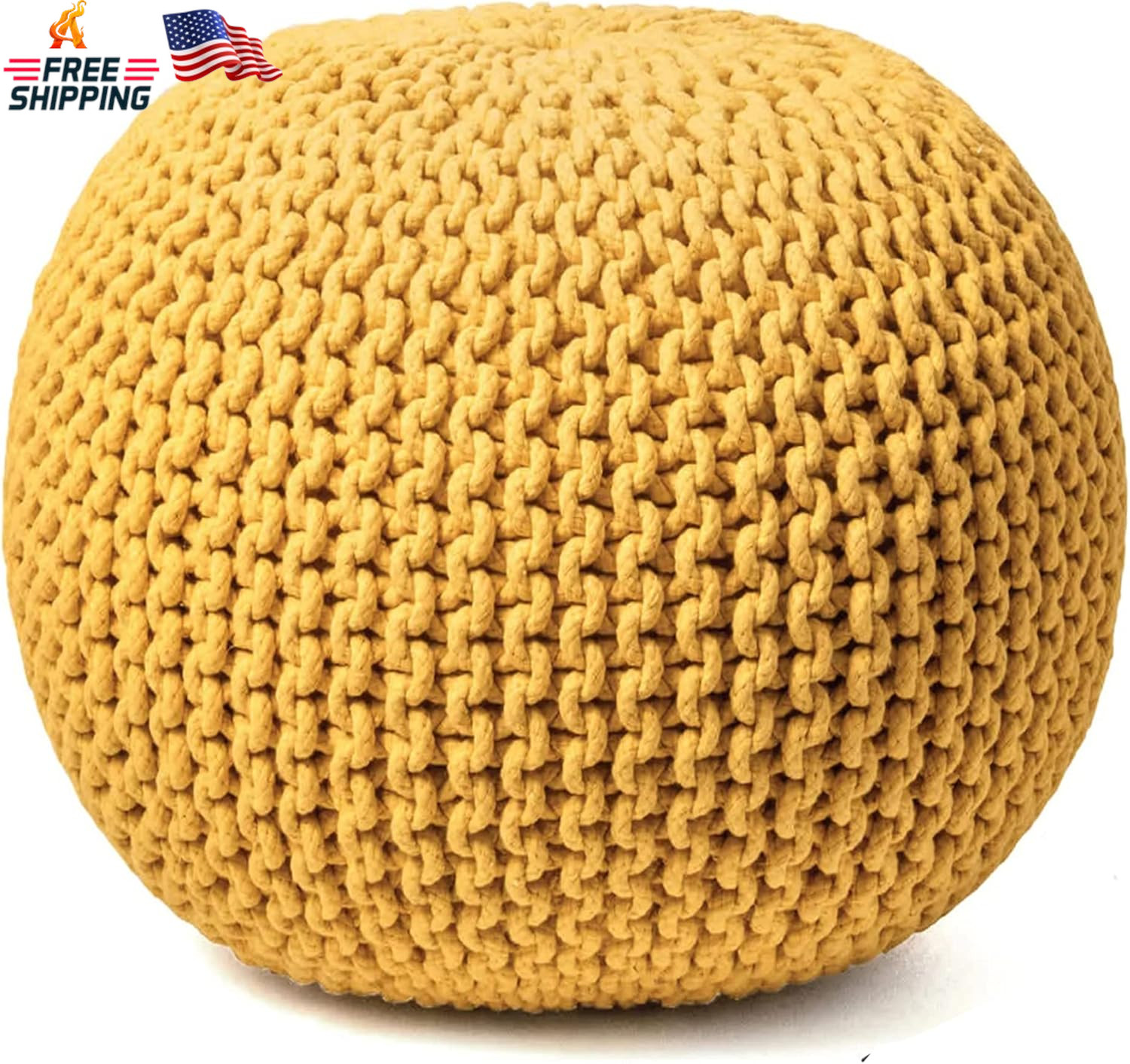 FRELISH DECOR round Pouf Ottoman Hand Knitted 100% Cotton Pouf Foot Stool - Knit