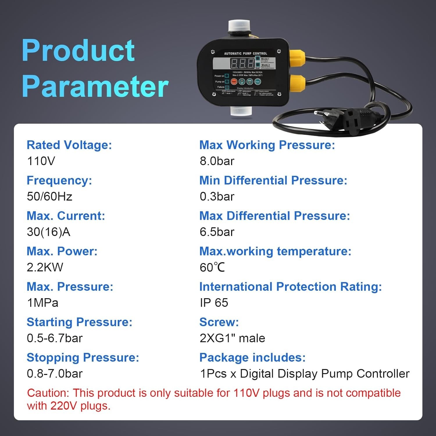 Advanced Digital Pump Controller: Waterproof, Adjustable Pressure, Dual Modes=
