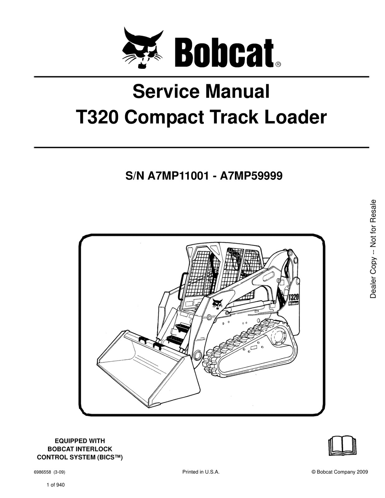 Bobcat T320 Compact Track Loader Service Repair Shop Operator Manual PDF USB