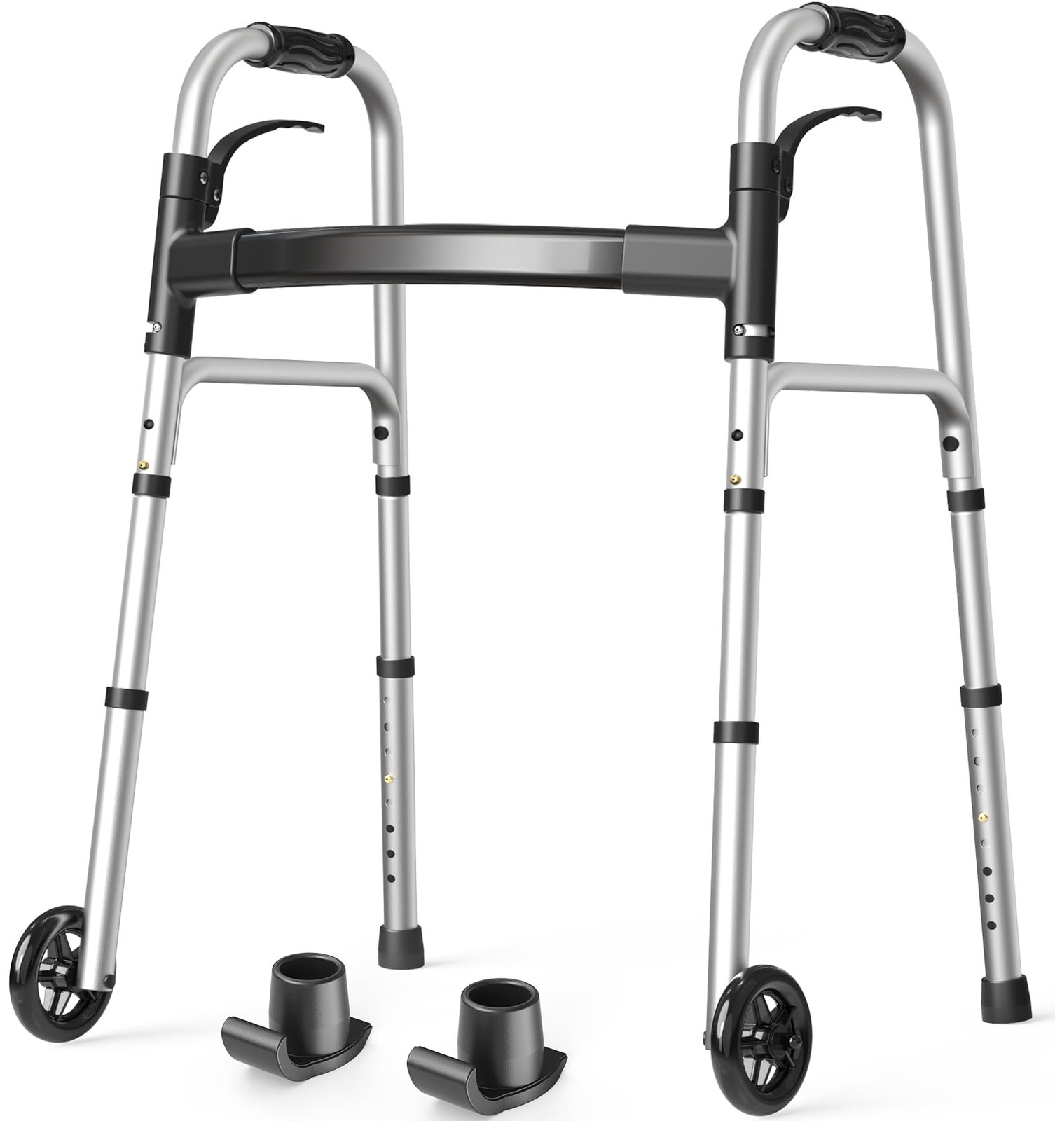 HolyHeal Folding Walkers for Seniors with 2 Skis and 5" Wheels, Lightweight Adul