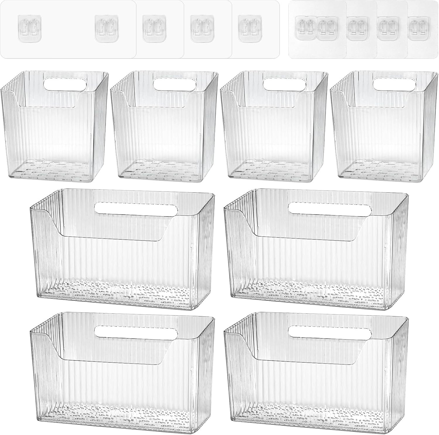 8 Pcs Storage Organizer Bins - Wall Mounted Basket in 2 Sizes, Clear Cabinet Doo