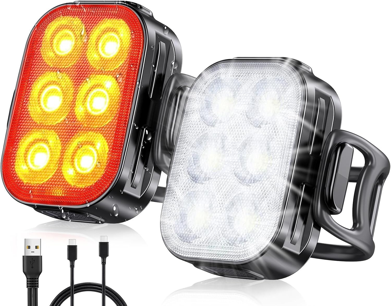 Compact Waterproof Bike Lights - Rechargeable Front & Rear, 10 Dynamic Modes